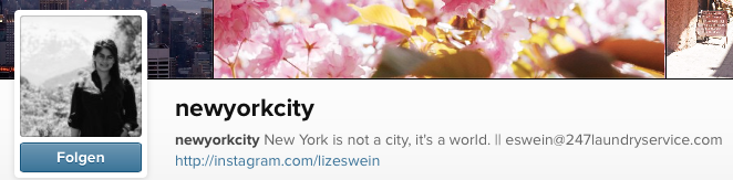 Instagram account of @newyorkcity with 1.2 million followers...